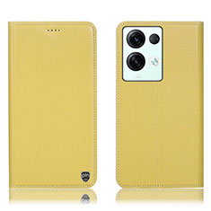 Custodia Portafoglio In Pelle Cover con Supporto H21P per Oppo Reno9 Pro+ Plus 5G Giallo