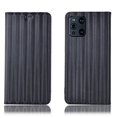 Custodia Portafoglio In Pelle Cover con Supporto H23P per Oppo Find X3 Pro 5G Nero