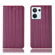 Custodia Portafoglio In Pelle Cover con Supporto H23P per Oppo Reno8 5G Rosso Rosa