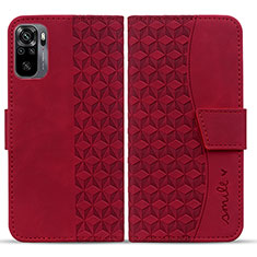 Custodia Portafoglio In Pelle Cover con Supporto HF1 per Xiaomi Redmi Note 10 4G Rosso