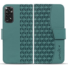 Custodia Portafoglio In Pelle Cover con Supporto HF1 per Xiaomi Redmi Note 11 4G (2022) Verde