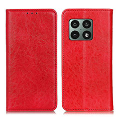 Custodia Portafoglio In Pelle Cover con Supporto K01Z per OnePlus 10 Pro 5G Rosso