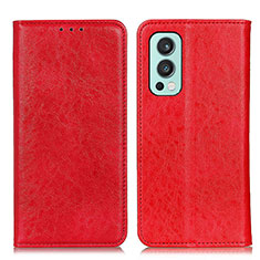 Custodia Portafoglio In Pelle Cover con Supporto K01Z per OnePlus Nord 2 5G Rosso