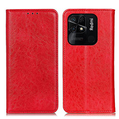 Custodia Portafoglio In Pelle Cover con Supporto K01Z per Xiaomi Redmi 10 India Rosso