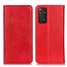 Custodia Portafoglio In Pelle Cover con Supporto K01Z per Xiaomi Redmi Note 11 4G (2022) Rosso