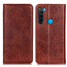 Custodia Portafoglio In Pelle Cover con Supporto K01Z per Xiaomi Redmi Note 8 (2021) Marrone