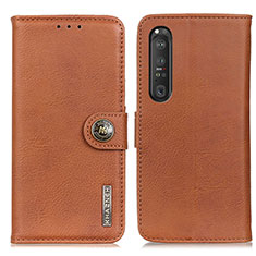 Custodia Portafoglio In Pelle Cover con Supporto K02Z per Sony Xperia 1 III Marrone