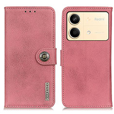 Custodia Portafoglio In Pelle Cover con Supporto K02Z per Xiaomi Redmi Note 13R Pro 5G Rosa