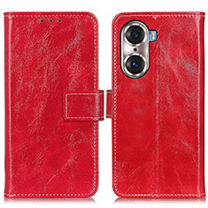 Custodia Portafoglio In Pelle Cover con Supporto K04Z per Huawei Honor 60 5G Rosso