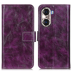 Custodia Portafoglio In Pelle Cover con Supporto K04Z per Huawei Honor 60 5G Viola