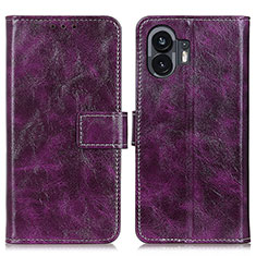 Custodia Portafoglio In Pelle Cover con Supporto K04Z per Nothing Phone 2 Viola