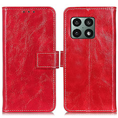 Custodia Portafoglio In Pelle Cover con Supporto K04Z per OnePlus 10 Pro 5G Rosso