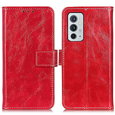 Custodia Portafoglio In Pelle Cover con Supporto K04Z per OnePlus 9RT 5G Rosso