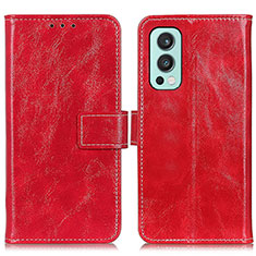 Custodia Portafoglio In Pelle Cover con Supporto K04Z per OnePlus Nord 2 5G Rosso