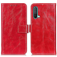 Custodia Portafoglio In Pelle Cover con Supporto K04Z per OnePlus Nord CE 5G Rosso