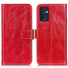 Custodia Portafoglio In Pelle Cover con Supporto K04Z per Oppo Find X5 Lite 5G Rosso