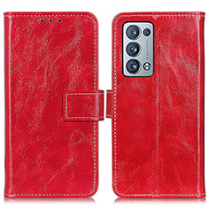 Custodia Portafoglio In Pelle Cover con Supporto K04Z per Oppo Reno6 Pro 5G Rosso