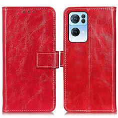 Custodia Portafoglio In Pelle Cover con Supporto K04Z per Oppo Reno7 Pro 5G Rosso