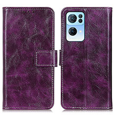 Custodia Portafoglio In Pelle Cover con Supporto K04Z per Oppo Reno7 Pro 5G Viola