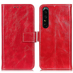 Custodia Portafoglio In Pelle Cover con Supporto K04Z per Sony Xperia 1 IV Rosso