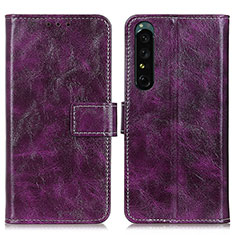 Custodia Portafoglio In Pelle Cover con Supporto K04Z per Sony Xperia 1 IV SO-51C Viola