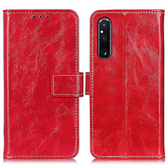 Custodia Portafoglio In Pelle Cover con Supporto K04Z per Sony Xperia 1 V Rosso