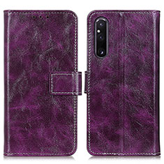 Custodia Portafoglio In Pelle Cover con Supporto K04Z per Sony Xperia 1 V Viola