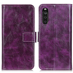 Custodia Portafoglio In Pelle Cover con Supporto K04Z per Sony Xperia 10 III Lite Viola