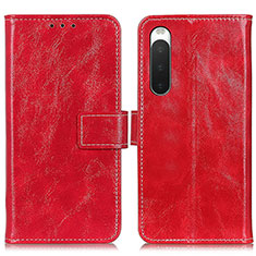 Custodia Portafoglio In Pelle Cover con Supporto K04Z per Sony Xperia 10 IV Rosso