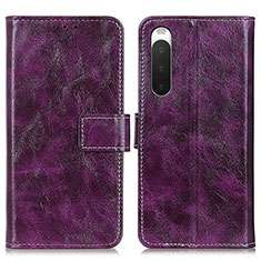 Custodia Portafoglio In Pelle Cover con Supporto K04Z per Sony Xperia 10 IV Viola