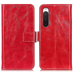Custodia Portafoglio In Pelle Cover con Supporto K04Z per Sony Xperia 10 V Rosso