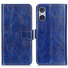 Custodia Portafoglio In Pelle Cover con Supporto K04Z per Sony Xperia 5 V Blu