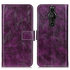 Custodia Portafoglio In Pelle Cover con Supporto K04Z per Sony Xperia PRO-I Viola