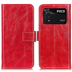 Custodia Portafoglio In Pelle Cover con Supporto K04Z per Xiaomi Poco M4 Pro 4G Rosso