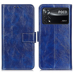 Custodia Portafoglio In Pelle Cover con Supporto K04Z per Xiaomi Poco X4 Pro 5G Blu