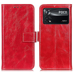 Custodia Portafoglio In Pelle Cover con Supporto K04Z per Xiaomi Poco X4 Pro 5G Rosso
