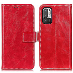 Custodia Portafoglio In Pelle Cover con Supporto K04Z per Xiaomi Redmi Note 10 5G Rosso
