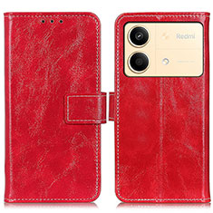 Custodia Portafoglio In Pelle Cover con Supporto K04Z per Xiaomi Redmi Note 13R Pro 5G Rosso