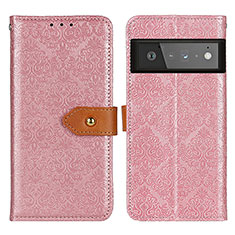 Custodia Portafoglio In Pelle Cover con Supporto K05Z per Google Pixel 6 Pro 5G Rosa