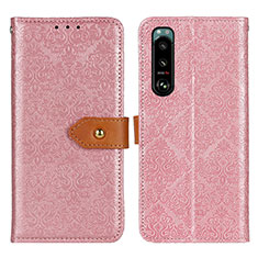 Custodia Portafoglio In Pelle Cover con Supporto K05Z per Sony Xperia 5 III SO-53B Rosa