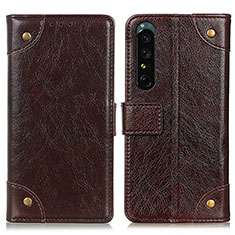 Custodia Portafoglio In Pelle Cover con Supporto K06Z per Sony Xperia 1 IV SO-51C Marrone