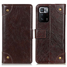 Custodia Portafoglio In Pelle Cover con Supporto K06Z per Xiaomi Redmi Note 10 Pro 5G Marrone