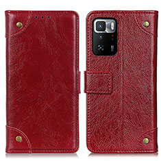 Custodia Portafoglio In Pelle Cover con Supporto K06Z per Xiaomi Redmi Note 10 Pro 5G Rosso