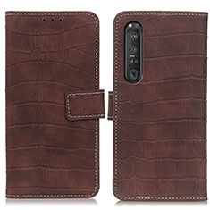 Custodia Portafoglio In Pelle Cover con Supporto K07Z per Sony Xperia 1 III Marrone