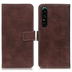 Custodia Portafoglio In Pelle Cover con Supporto K07Z per Sony Xperia 1 IV Marrone