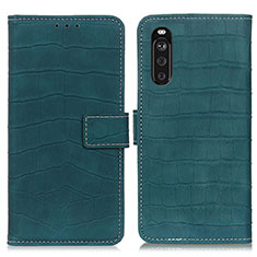 Custodia Portafoglio In Pelle Cover con Supporto K07Z per Sony Xperia 10 III SOG04 Verde