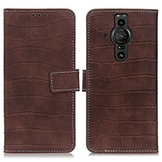 Custodia Portafoglio In Pelle Cover con Supporto K07Z per Sony Xperia PRO-I Marrone