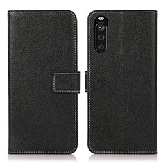 Custodia Portafoglio In Pelle Cover con Supporto K08Z per Sony Xperia 10 III Lite Nero