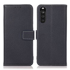 Custodia Portafoglio In Pelle Cover con Supporto K08Z per Sony Xperia 10 III SO-52B Blu Notte