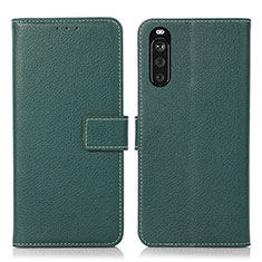 Custodia Portafoglio In Pelle Cover con Supporto K08Z per Sony Xperia 10 III SO-52B Verde